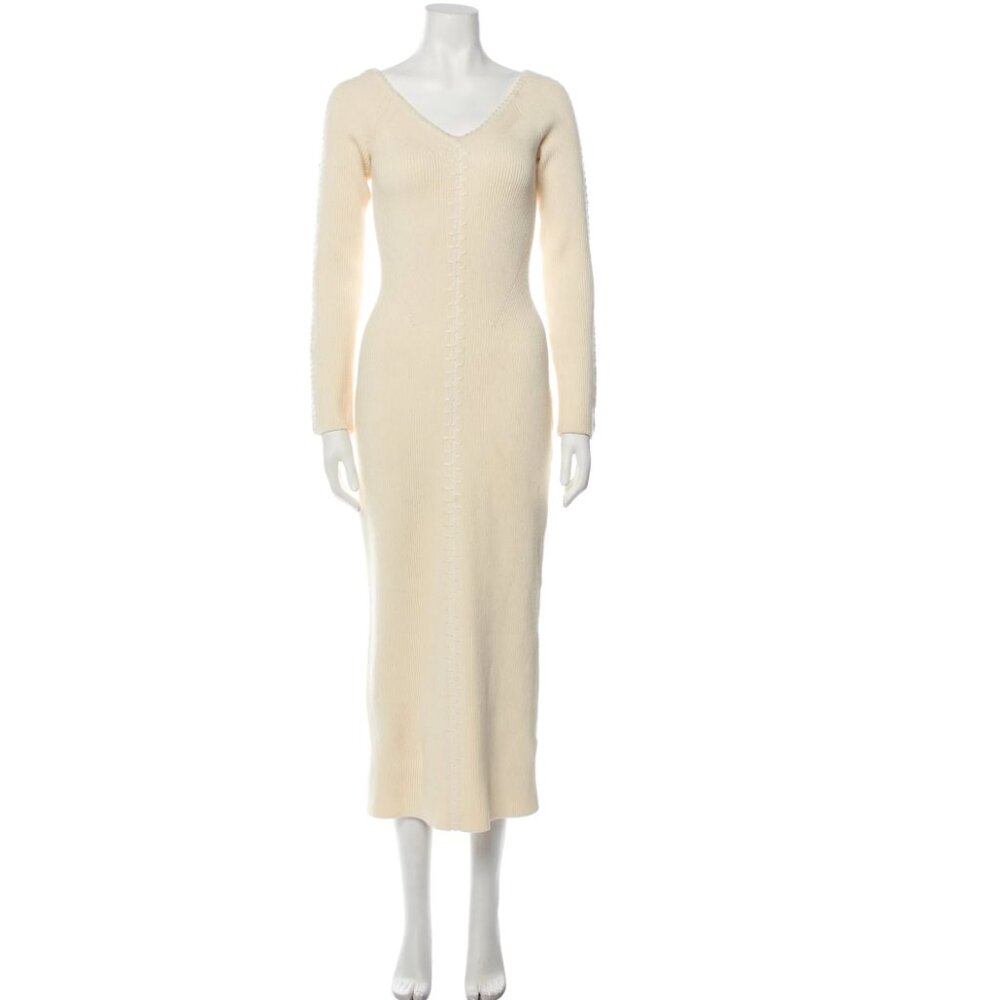 Lela Rose Ribbed kintted V-Neck Long Dress Size: M